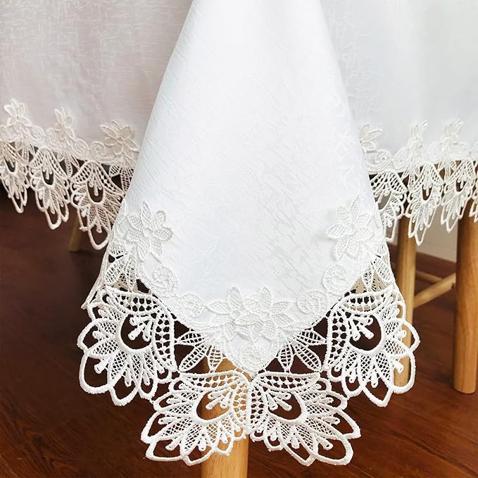 Tablecloths for Rectangle Tables Lace Elegant Decor for Dinning Home Holiday Party Kitchen Easter Christmas Wedding Farmhouse Outdoor Washable Table Linen (H17176-white-1, 72 * 144)