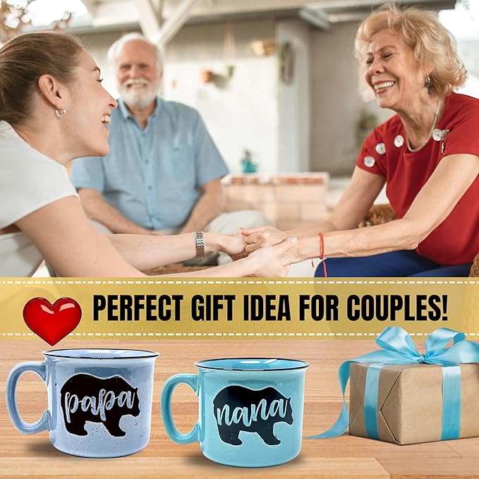 Brooke & Jess Designs Nana and Papa Bear Cute 15 oz Coffee Mugs for Grandma and Grandpa, Mother's Day, Father's Day Birthday (Nana Bear Teal and Papa Bear Light Blue Gift Set)