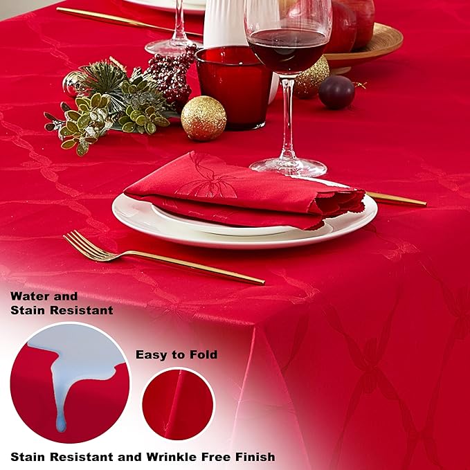 Newbridge Valentines Day Square Napkin, Set of 4 Napkins, Ribbons and Bows Damask, Wrinkle and Stain Resistant Square Napkins, Holiday Red