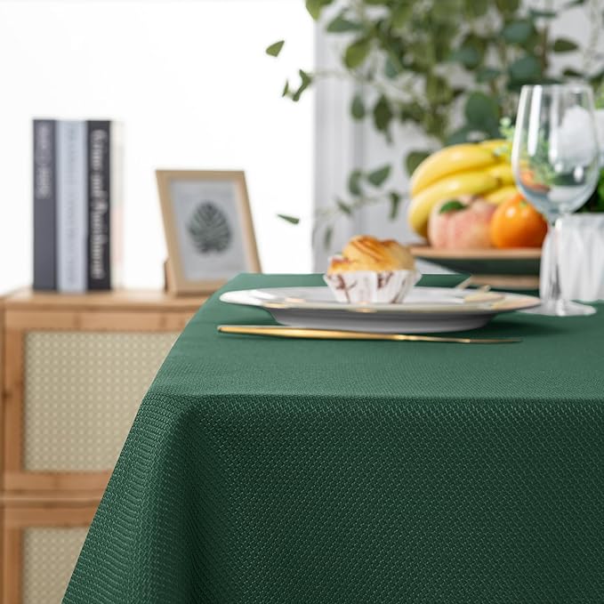 Hiasan 60 X 84 Inch Rectangle Textured Tablecloth - Waterproof Spillproof Antiwrinkle Jacquard Table Cloth for Kitchen and Dining Dinner, Outdoor Picnic, Holiday and Parties, Hunter Green