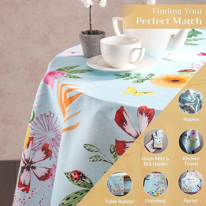 Maison d' Hermine Table Cloth Round Table 100% Cotton 63 Round Inches Tablecloth Reusable Decorative for Dining Room Farmhouse Home Valentines Day Decorations Spring Summer - Jardin D'Ete - Mint