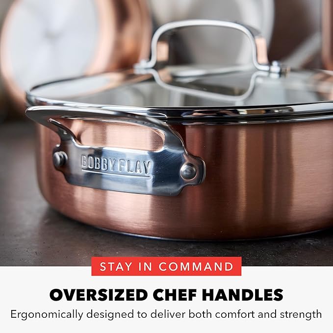 GreenPan x Bobby Flay 8 Piece Copper Clad Pots & Pans, Induction Ready Cookware, Measurement Markings, Stainless Steel Base & Interior, Oven Safe to 500˚F