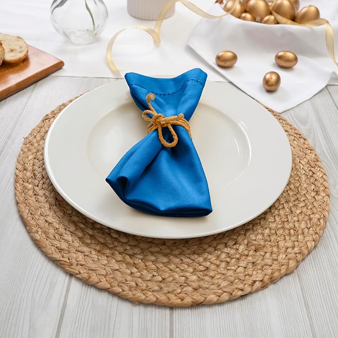 Blue Needles Set of 12 Hemstitch Linen Napkins 100% Cotton Royal Blue Cloth Dinner Napkins 18x18 inches, Soft, Reusable, Absorbent, Washable, Ideal for Wedding Events, Parties & Everyday Use