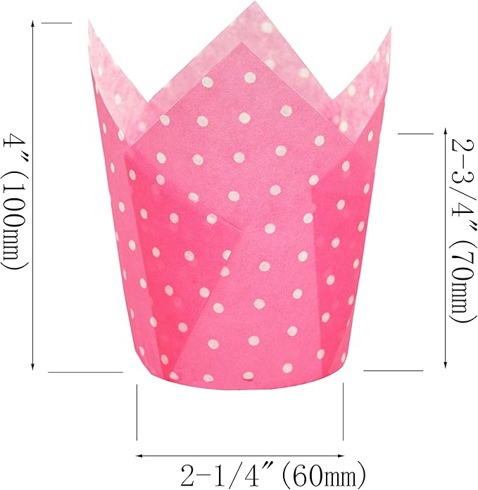 Large Muffin Greaseproof paper Baking cupcake cups, 2-1/4" x 4" Blue,Yellow,Pink,Purple printed with Polka Dot(each colour about 32 pcs, total 125 pcs) Tulip Baking Cup(Large) (125, Multi)