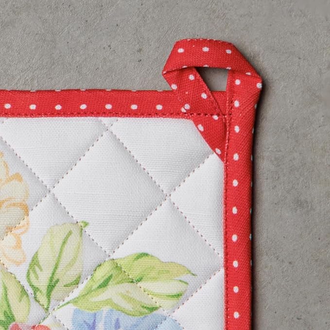 Maison d' Hermine Pot Holders 100% Cotton Heat Resistant Potholders 8" x 8" Hot Pads with Loop BBQ, Cooking, Baking, Grilling, Kitchen, Handling Hot Pans Spring/Summer (Pack of 1,Vintage Floral)