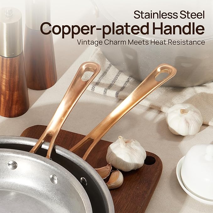 KOKHUB Tri-Ply Stainless Steel Frying Pans Set, 8"/9.5"/11" Vintage Cooking Pans with Lids, PFOA/PTFE/PFAS Free Skillet, Non-Toxic Induction Cookware, Dishwasher & Oven Safe, All Cooktops Compatible