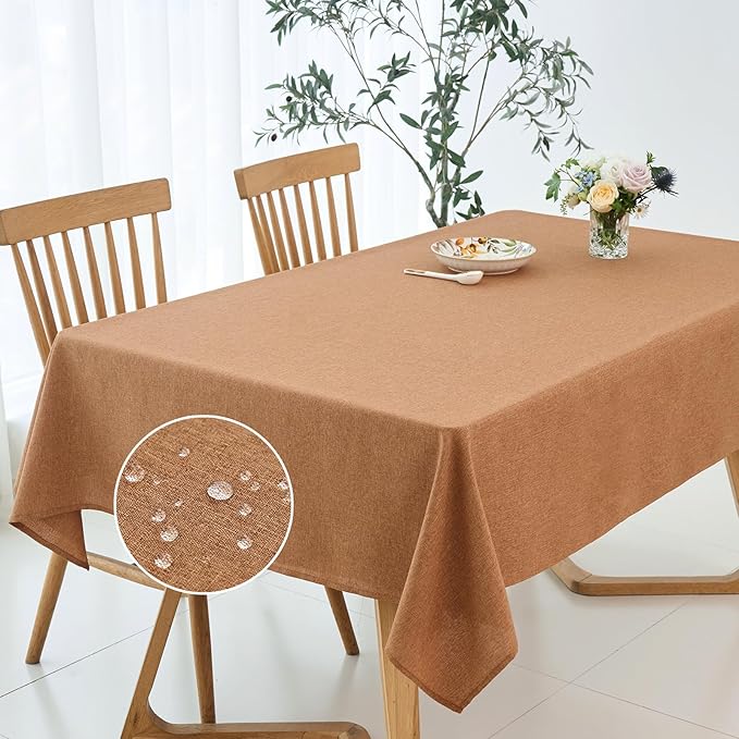 maxmill Square Harvest Tablecloth Water & Stain Resistance Antiwrinkle Spill Proof Faux Linen Textured Table Cloth Decoration Table Cover for Fall Harvest Thanksgiving Dinner, 70 x 70 Inch, Amber