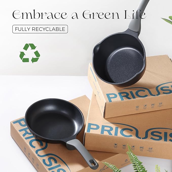 PRICUSIS Nonstick Frying Pan, 8/10/12 Inch Skillet with Stay Cool Handle, Fully Coated, Induction Compatible & Oven Safe, 100% Dishwasher Safe, PTFE & PFOA Free（12 Inch, Black Sesame）