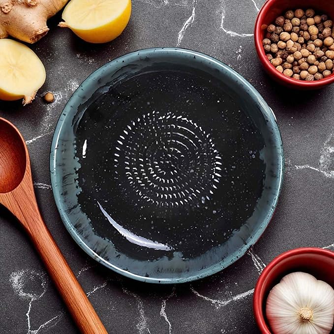 Ceramic Grater Bowl, Garlice Grater Plate, Handmade Ginger Grater, Mincer Bowl for Cheese &Vegetables, Ceramic Decorative Mincer, Hand Dish for Garlic (Glossy Black)