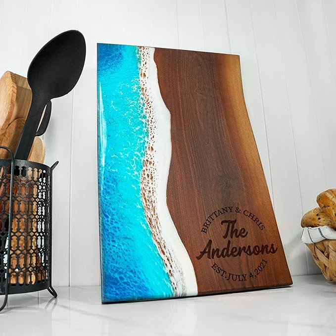 Resin Ocean Personalized Cutting Board, Housewarming Gift for Couple, Wedding Gift, Christmas Gift Idea, Epoxy Charcuterie Board, Walnut Wood Cheese Board