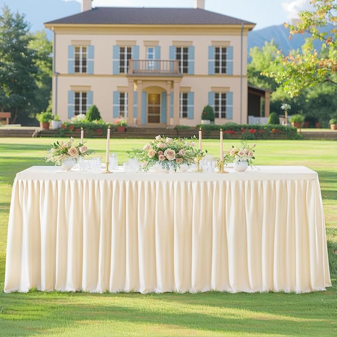 Wish Care 2 Pack Light Champagne Rectangle Table Clothes for 8 Foot Tables, Polyester Fitted Tablecloths 8ft Stretch Table Cover for Wedding, Birthday, Parties, Trade Show, Craft Show