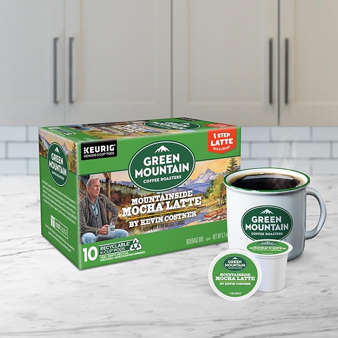 Green Mountain Coffee Roasters Mountainside Mocha Latte, One Step Latte Single Serve Keurig K-Cup Pods, 10-Count Box