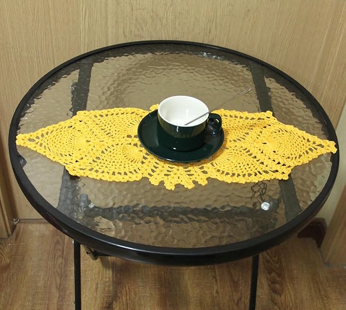 BIBITIME Crochet Lace Table Doilies Eyes Flower Doily Kitchen Vase Place Mats (Style02-Yellow, 7 in x 21 in,Pack of 1PC)