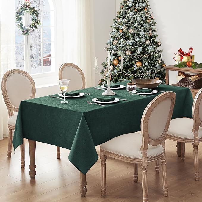 Softalker Green Tablecloth Rectangular 52x70 Inch Linen Textured Table Cloths Stain and Wrinkle Resistant Farmhouse Decorative Small Dining Table Cover Waterproof for Outdoor,Party,Garden,Coffee