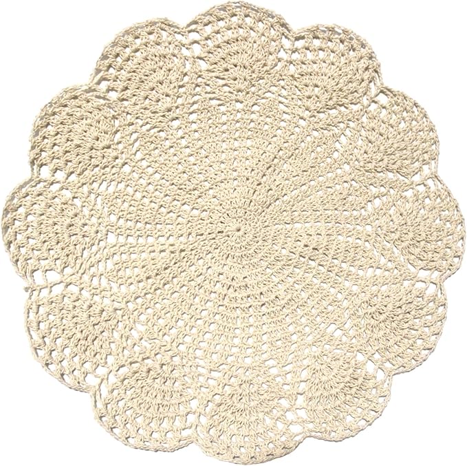 BIBITIME 11.8 in to 13.8 in Round Flower Lace Doilies Vase Mats Kitchen Tablecloth Dish Plate Mat Handmade Crochet Table Doily Placemats (Beige,1PC)