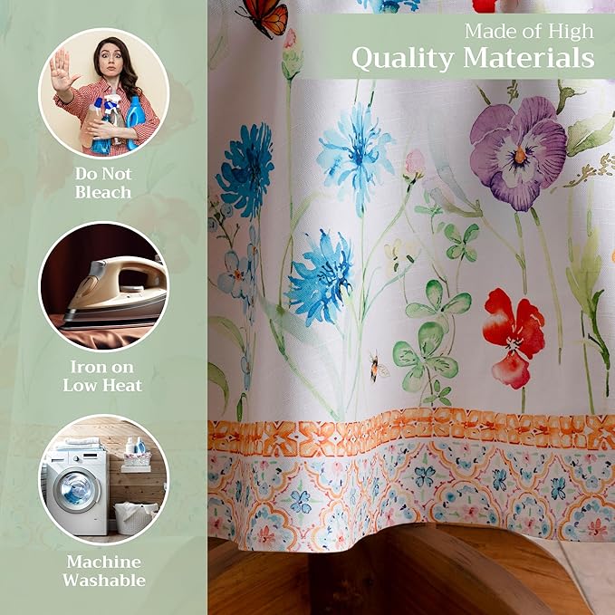 Maison d' Hermine Table Cloth Round Table 100% Cotton 69 Round Inches Tablecloth Reusable Decorative for Dining Room Farmhouse Home Valentines Day Decorations Spring Summer - Summer Whisper