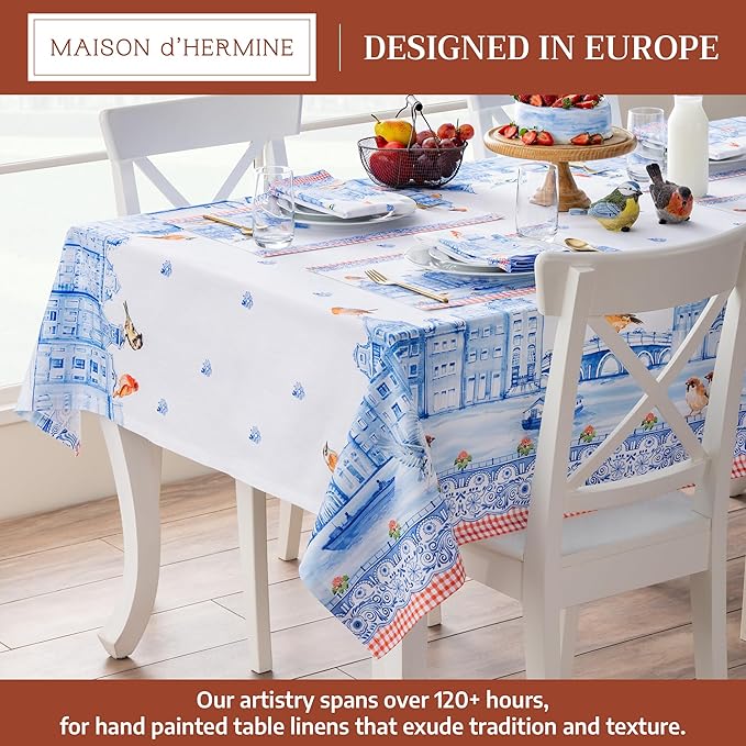 Maison d' Hermine Table Cloth Rectangle Table 100% Cotton 70 x 120 Inches Tablecloth Reusable Decorative for Dining Room Farmhouse Home Valentines Day Decorations Spring Summer - Amsterdam Canals