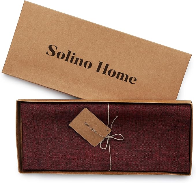 Solino Home Linen Red Garnet Table Runner 108 Inches Long - Athena, 100% Pure Linen Dining Table Runner 14 x 108 Inch for Winter, Valentines