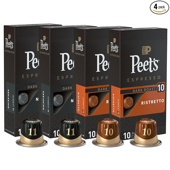 Peet's Coffee, Dark Roast Espresso Capsules Variety Pack, Compatible with Nespresso Original Machine, 100% Arabica Coffee - Intensity 10-11, 40 Count (4 Boxes of 10 Espresso Capsules)