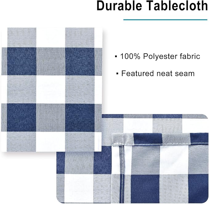 Hiasan Checkered Tablecloth Square - Waterproof and Wrinkle Resistant Table Cloth for Picnic, Dinner and Party, Washable Polyester Fabric, 70 x 70 Inch, Navy Blue and White Gingham Pattern
