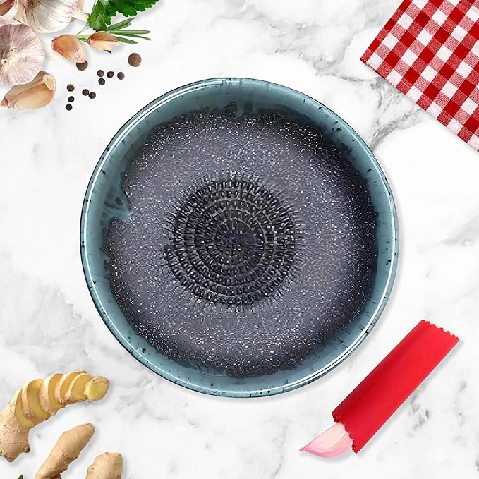 Ceramic Grater Bowl, Garlice Grater Plate, Handmade Ginger Grater, Mincer Bowl for Cheese &Vegetables, Ceramic Decorative Mincer, Hand Dish for Garlic (Matte Black)