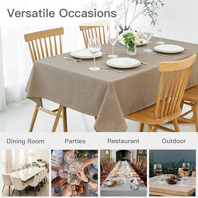 maxmill Linen Textured Rectangular Tablecloth Water Resistant Wrinkle Free Spill-Proof Stain Proof Table Cloth for Dining Room Decoration, Banquet Party Wedding Holiday Dinner, 60 x 84 Inch, Mocha