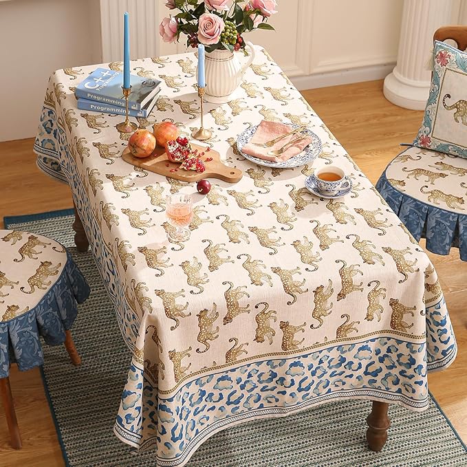 patdrea Designer Linen Rectangular Table Cloth,Vintage Leopard Animal Soft Breathable Tablecloth,Fall Dacorative Cover for Kitchen Dining,Christmas,Parties,Holiday,Thanksgiving,55"x87"-from