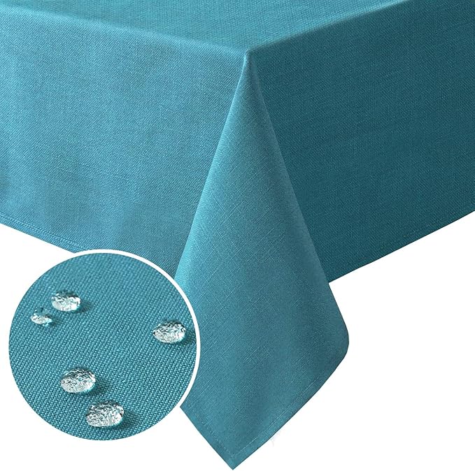H.VERSAILTEX Linen Textured Table Cloths 60 x 104 Inch Premium Solid Tablecloth Spill-Proof Waterproof Table Cover for Dining Buffet Feature Extra Soft and Thick Fabric Wrinkle Free, Teal