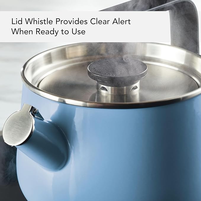 KitchenAid Teakettles Enamel-on-Steel Stovetop Whistling Teakettle, Induction Ready, Stainless steel Lid, 2 Quart - Blue Velvet