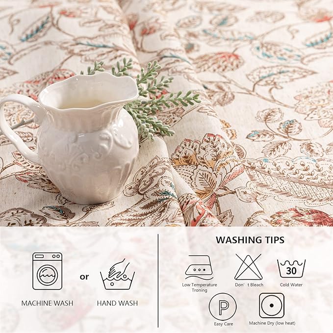 Mysky Home Waterproof Tablecloth Rectangle 60x102 Inch Rustic Burlap Tablecloth Spring Floral Linen Table Cover Farmhouse Decoration Rectangle/Oblong for Holiday, Dinner, Indoor and Outdoor Use, Brown