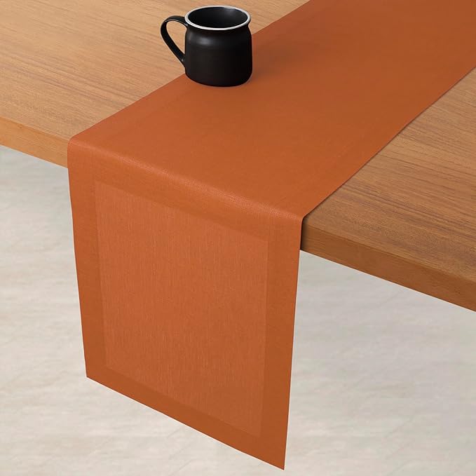 D'Moksha Homes Linen Rust Table Runner 90 Inches Long - 100% Pure Linen 14 x 90 Inch Table Runner for Dining, Spring, Easter - Machine Washable