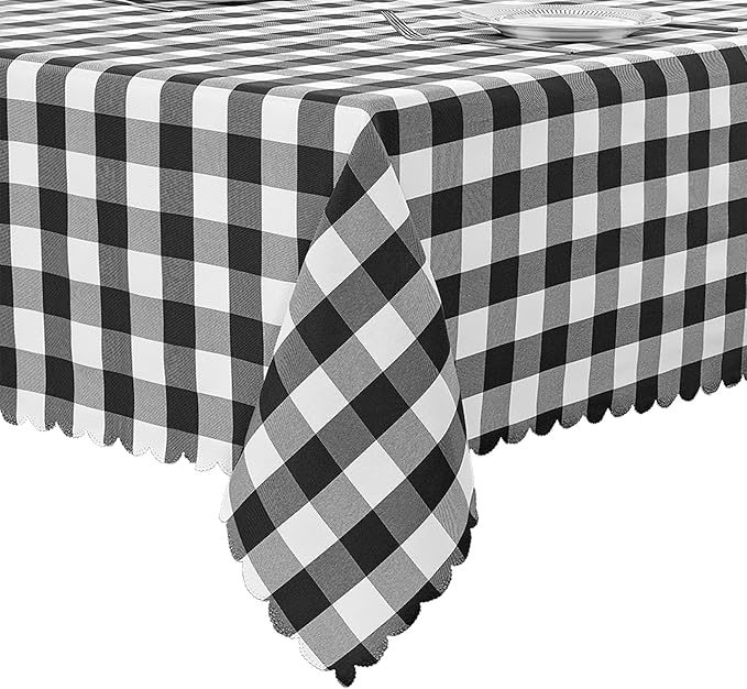 Gingham Tablecloth – 55"×94.5" Rectangle Table Cloth, Yarn-Dyed Checkered Tablecloth, Wipeclean Washable Picnic Table Cover for Dining, Camping, Outdoor, Black