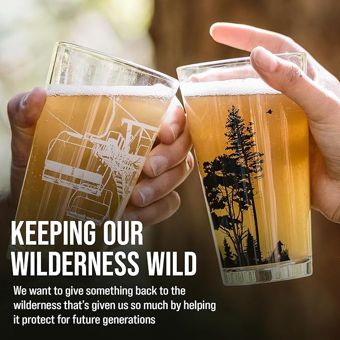 Pint Glasses by Black Lantern – Beer Glasses for Craft Beer Enthusiasts - Set of Two 16oz. Glasses - Bigfoot in the Forest Cocktail and Drinking Glasses - Bigfoot Lover Gifts