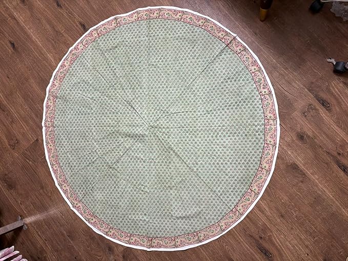 Ridhi Block Print Round Swamp Green Reusable Tablecloth 100% Cotton 110" Inch Decorative Table Cover eveyday Dining, Home, Party, Wedding, Farmhouse Gift for Spring, Easter, Valentine