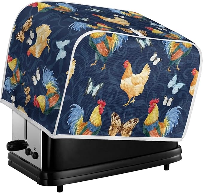 Doojoayie Rooster Print Toaster Covers for Kitchen Quilted 2 Slice Toaster Appliance Dust-proof Cover Small Appliance and Fingerprint Protection