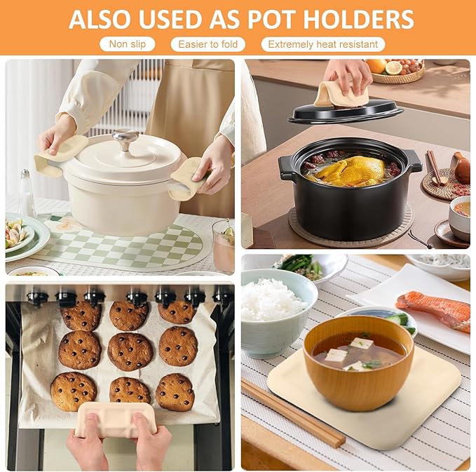 Silicone Trivets for Hot Pots and Pans, Pot Holders Hot Pads 6 Pack Silicone Mats for Kitchen Counter, Soft Durable Drying Mat, Jar Opener and Coasters (Apricot)