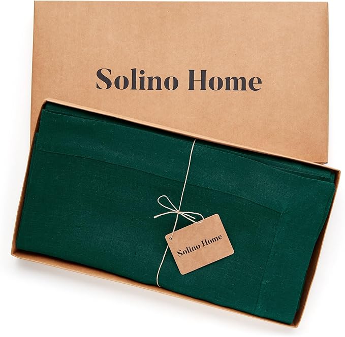 Solino Home Linen Tablecloth 52 x 52 Inch - 100% Pure Linen Rainforest Green Square Tablecloth - Fete, Machine Washable Table Throw for Winter, St Patricks Day