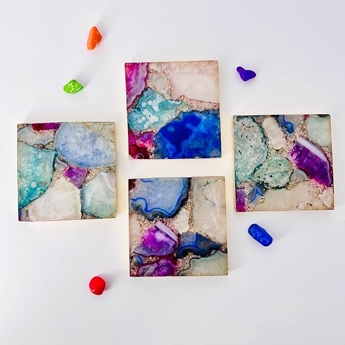 Set of 4 - Hanmade Luxury Natural Agate Stone Drink Coasters for Serveware, Wine Coasters, Table Decor, Housewarming Gift, Wedding Gift & Elegant Home Styling, Gifts for her, Table Organizers