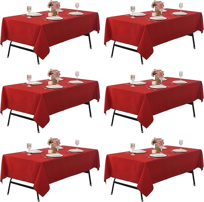 6-Pack 60x60 inch Red Table Cloths, Solid Stain and Wrinkle Resistant Tablecloth, Premium Plain Weave Polyester Fabric Rectangle Table Linen Covers for Hotel, Banquet