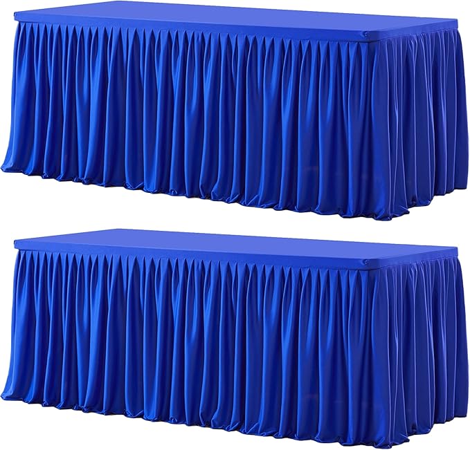 Wish Care 2 Pack Royal Blue Rectangle Table Clothes for 8 Foot Tables, Polyester Fitted Tablecloths 8ft Stretch Table Cover for Wedding, Birthday, Parties, Trade Show, Craft Show
