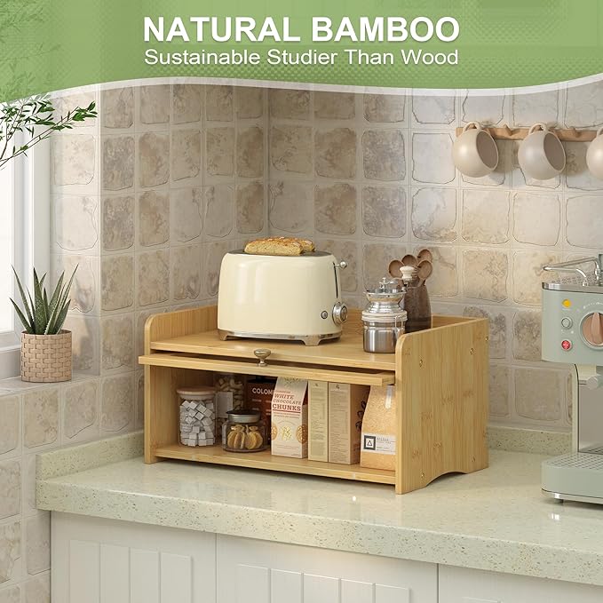 Bread Box for Kitchen Countertop, Large Bread Container Storage, Wooden Farmhouse Bread Box with Window Bread Holder (Vintage Bamboo)