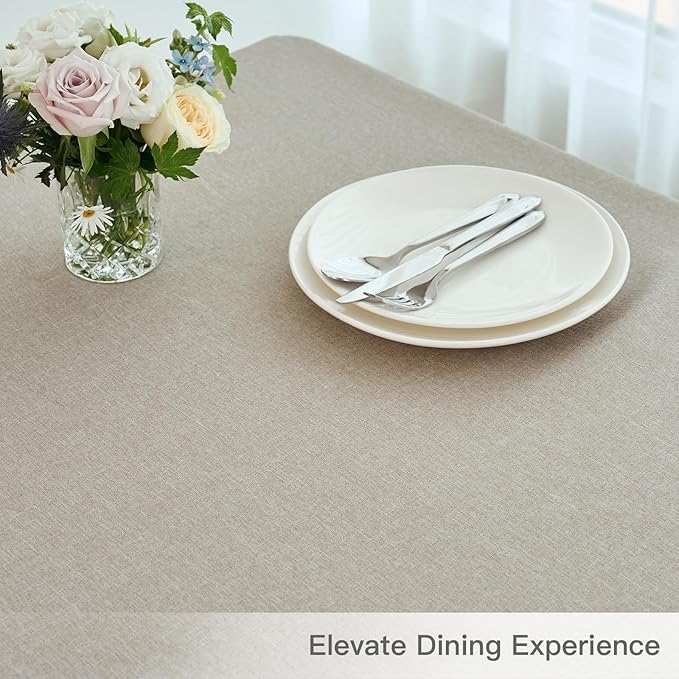 maxmill Rectangular Tablecloth Linen Texture Stain Proof Waterproof Wrinkle Free Spillproof Washable Slubby Texture Table Cloth Farmhouse Tablecloths for Dining Party Holiday, 60 x 140 Inch, Linen