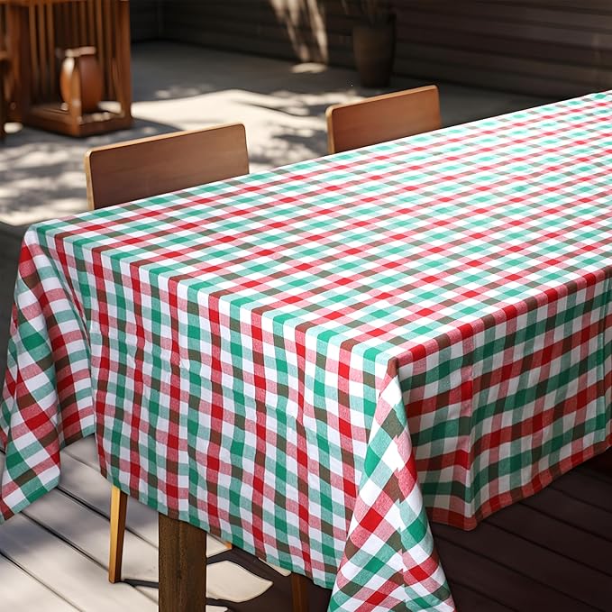 Urban Villa Tablecloth Christmas Tabletop Cover Kitchen Dining Tablecloth 100% Cotton Holiday Celebrations Wedding Dinner Parties Red/Green/White Color Rectangle 60X84 Inches 6-8 Seats Table Cloth
