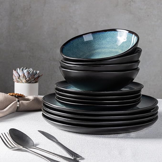 AmorArc Ceramic Dinnerware Sets,Handmade Reactive Glaze Stoneware Plates and Bowls Set,Highly Chip and Crack Resistant | Dishwasher & Microwave Safe Dishes Set,Service for 8 (24pc)