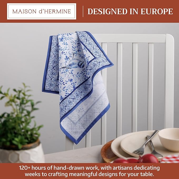 Maison d' Hermine Cloth Napkins Set of 4 100% Cotton Everyday Reusable Square Napkins Cloth Washable Dinner Party Wedding Restaurant Valentines Day Decorations Spring/Summer (Dutch Base, 18" x 18")
