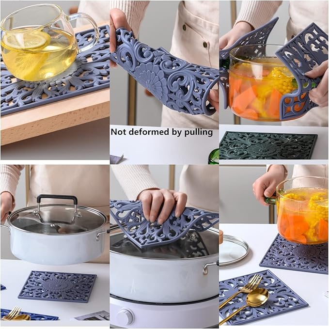 Silicone Trivets for Hot Dishes, Pots & Pans, Square Hot Pads for Kitchen, Flexible Silicone Pot Holders for Table, Non-Slip Heat Resistant Trivets for Countertop, Silicon Mats Set 3 Yellow