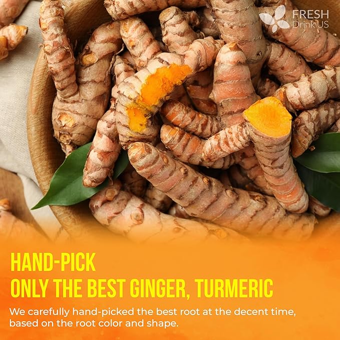 FreshDrinkUS, Premium 135 Turmeric Ginger Tea Bags, 100% Natural Ingredients, Hand-made Blend of Turmeric and Ginger Herbal Tea, Eco-conscious Tea Bags. No Sugar, No Caffeine, No Gluten, Vegan.