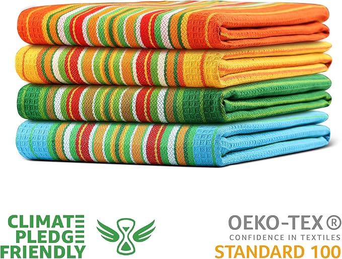 Urban Villa Kitchen Towels 100% Cotton Dish Towels for Kitchen(Set of 4)20”x30” Dish Cloths Highly Absorbent Kitchen Linen Set with Hanging Loop Perfect for Drying Dishes Cleaning Towels -Multi Color