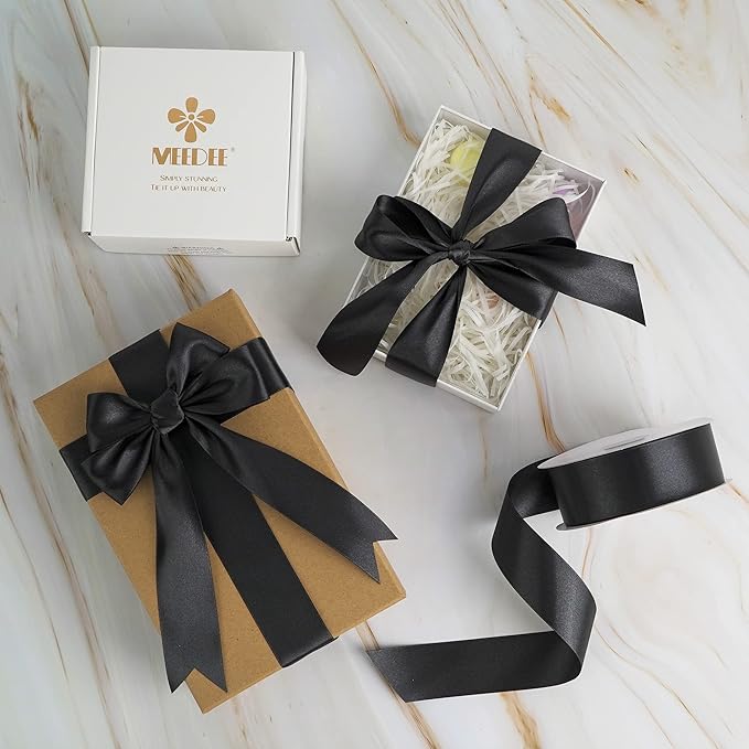 MEEDEE Black Satin Ribbon 1-1/2 Inch Black Ribbon Lux Double Faced Satin Ribbons by 50 Yards Polyester Satin Ribbons for Crafts, Weddings, Flower Bouquet, Holiday Decorating