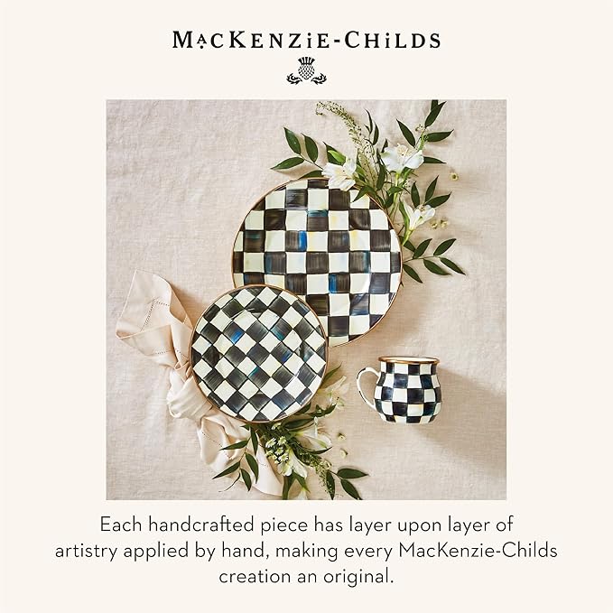 MACKENZIE-CHILDS Enamel Salad and Dessert Plate, Small Plate for a Dessert or Appetizer Dish, 8 Inches, Black-and-White Courtly Check
